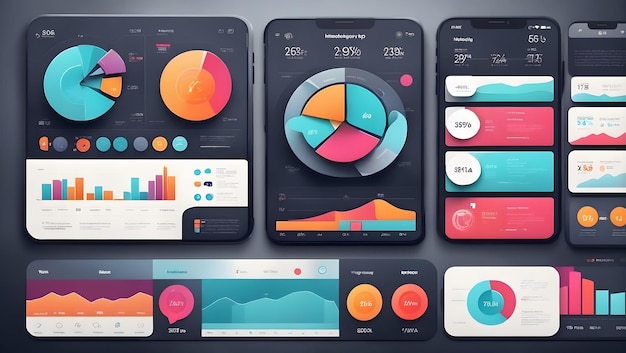Foto modelo de infográfico de aplicativo móvel com gráficos de estatísticas semanais e anuais de design moderno