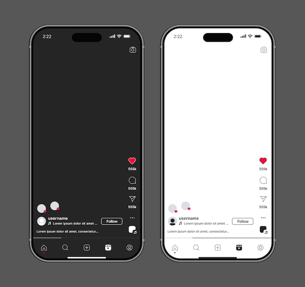 Modelo de interface de aplicativo móvel do Instagram em uma tela de smartphone