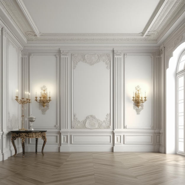 Modelo de interior clássico com parede em branco