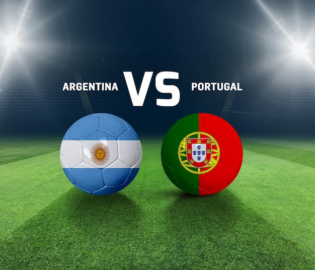 Modelo de jornada de futebol. Argentina x Portugal Modelo de dia de jogo. renderização 3D