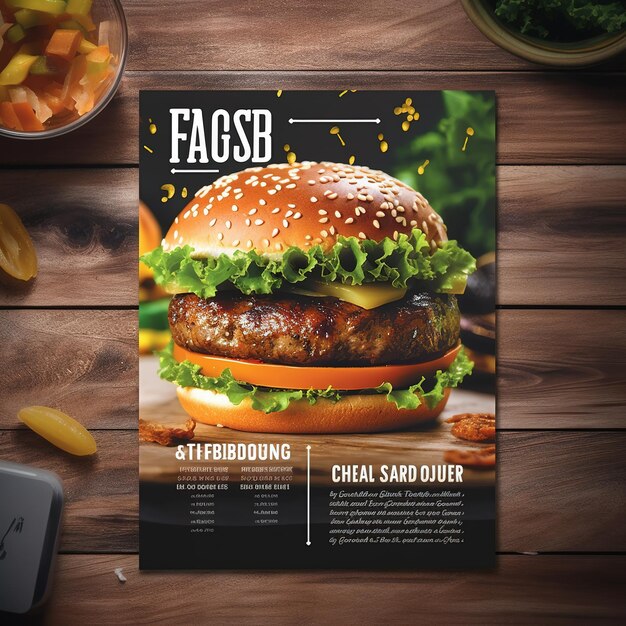 Foto modelo de layout de design de capa de folheto de panfleto de panfleto de fast food em tamanho a4 gerado por ai