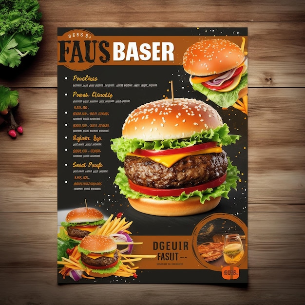 Modelo de layout de design de capa de folheto de panfleto de panfleto de fast food em tamanho A4 gerado por Ai