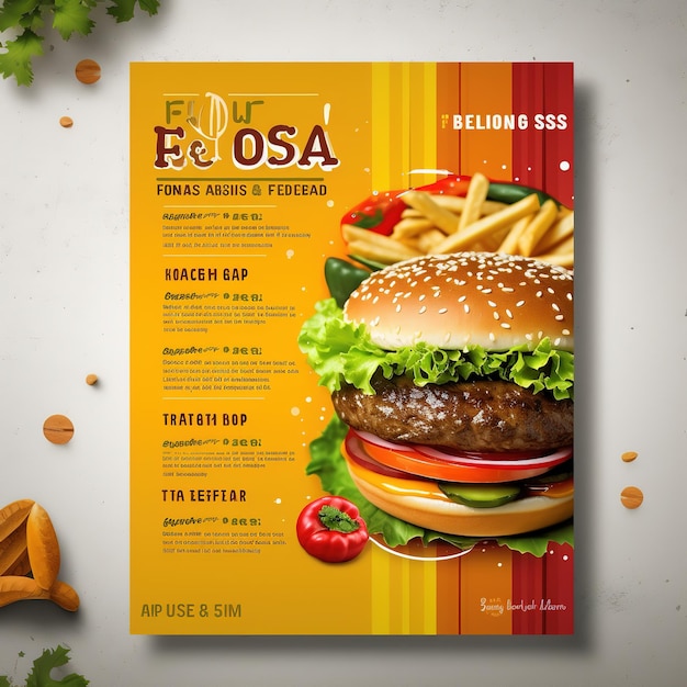 Foto modelo de layout de design de capa de folheto de panfleto de panfleto de fast food em tamanho a4 gerado por ai