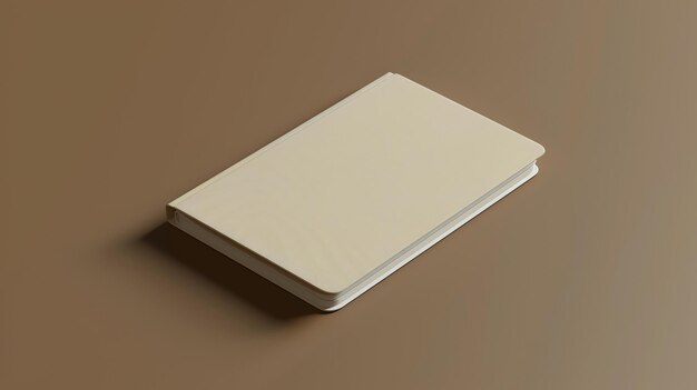 Modelo de livro de capa dura beige minimalista em fundo castanho caderno renderizado em 3D com capa em branco