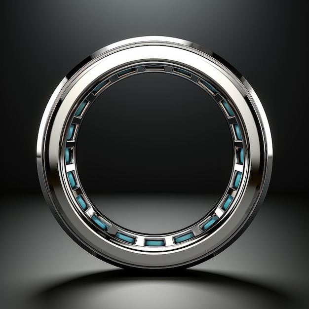 Modelo de logotipo de aço inoxidável de encaminhamento em um anel circular redondo sobre um fundo preto