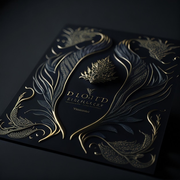 Foto modelo de logotipo de folha de ouro em relevo elegante e de luxo em papel preto