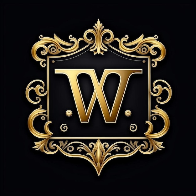 Modelo de logotipo ornamental vintage Emblema dourado de luxo com a letra W