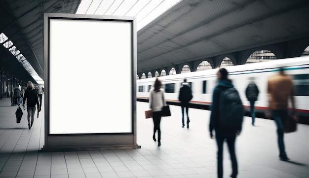 Modelo de maquete de outdoor em branco vazio ou cartaz de publicidade em um trem Generative AI