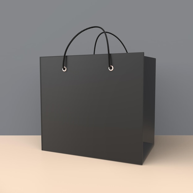 Modelo de maquete de saco de papel preto isolado em renderização 3D