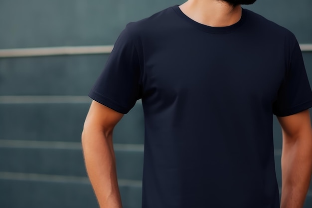 Foto modelo de maquiagem de camisa da marinha vestindo t-shirt azul escuro foto de alta qualidade