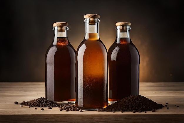 Foto modelo de marcação de produtos para garrafas de refrigerante ou cerveja escura