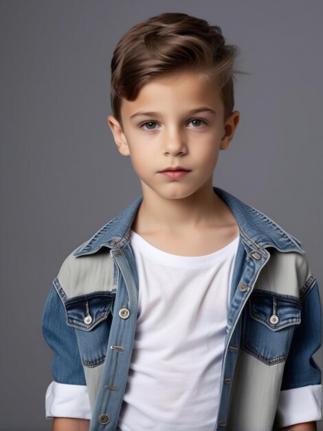 Modelo de menino com roupa e penteado à moda