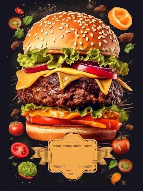 Modelo de menu de design de pôster de hambúrguer de fast-food Folheto de hambúrguer para menu de restaurante de café etc