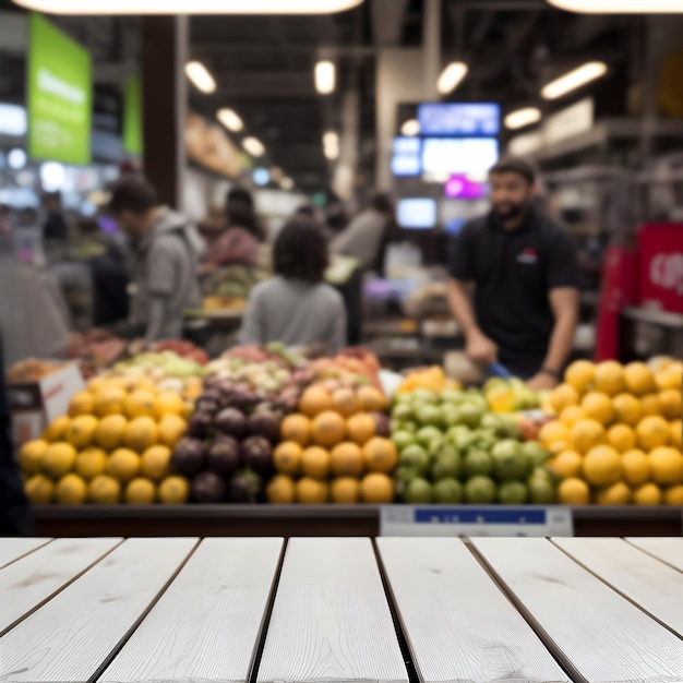 Foto modelo de mesa de madeira em uma loja de frutas