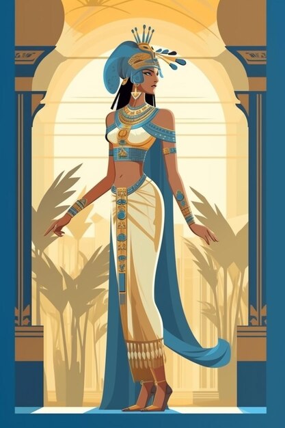 Modelo de moda atraente em trajes reais da rainha egípcia Cleópatra