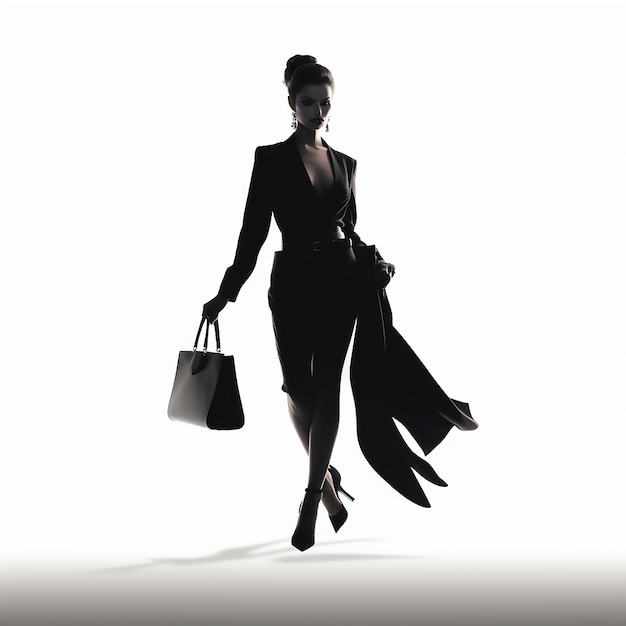 Foto modelo de moda carregando uma bolsa de luxo
