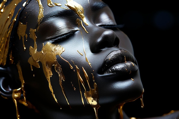 Modelo de moda de beleza de maquiagem dourada com maquiagem de glitter dourado mulher de luxo com maquiagem de glitter dourado Generative AI