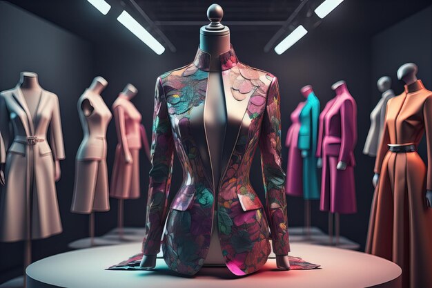 Modelo de moda futurista na loja ai generativo