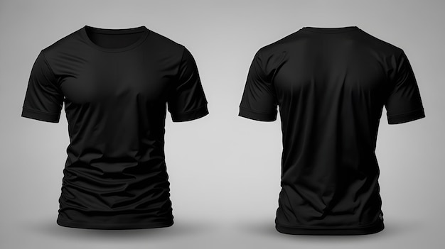 Modelo de modelo de camisa preta em branco na frente e atrás