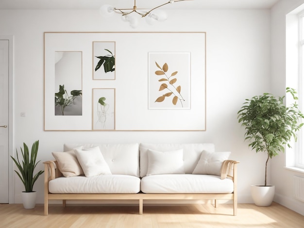 Modelo de moldura de cartaz em estilo escandinavo interior design de interiores moderno minimalista 3D illustrat