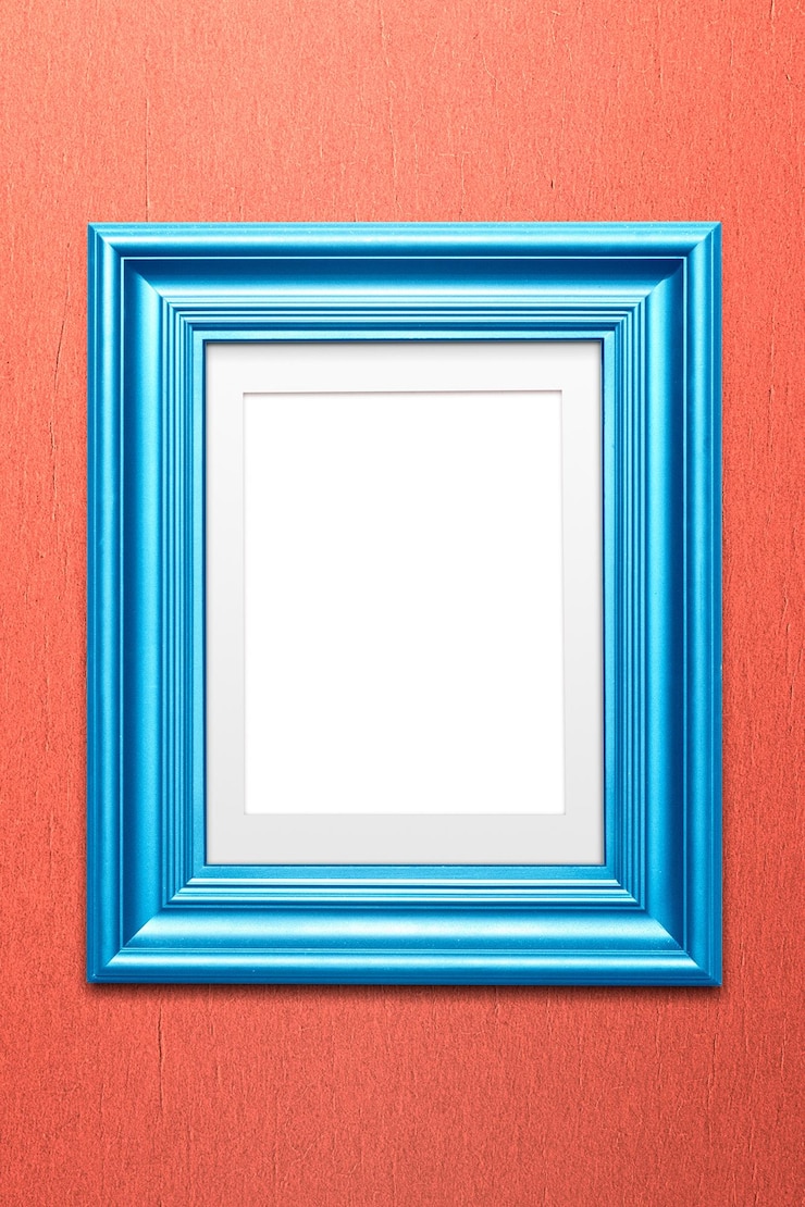 Foto modelo de moldura de foto azul brilhante em fundo vermelho