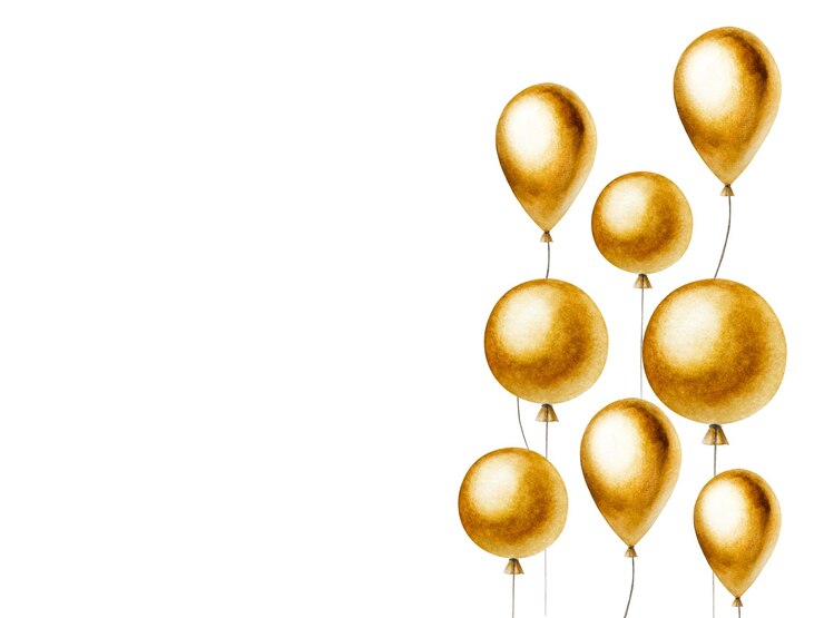 Foto modelo de moldura dourada em aquarela com balões de alumínio em cordas desenhado à mão para aniversário e decoração de festa