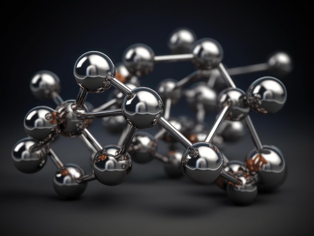 Modelo de molécula abstrata em fundo escuro criado com tecnologia Generative AI