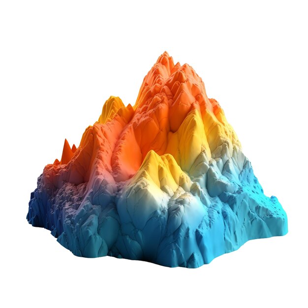 Modelo de montanha azul e laranja isolado no fundo com IA generativa