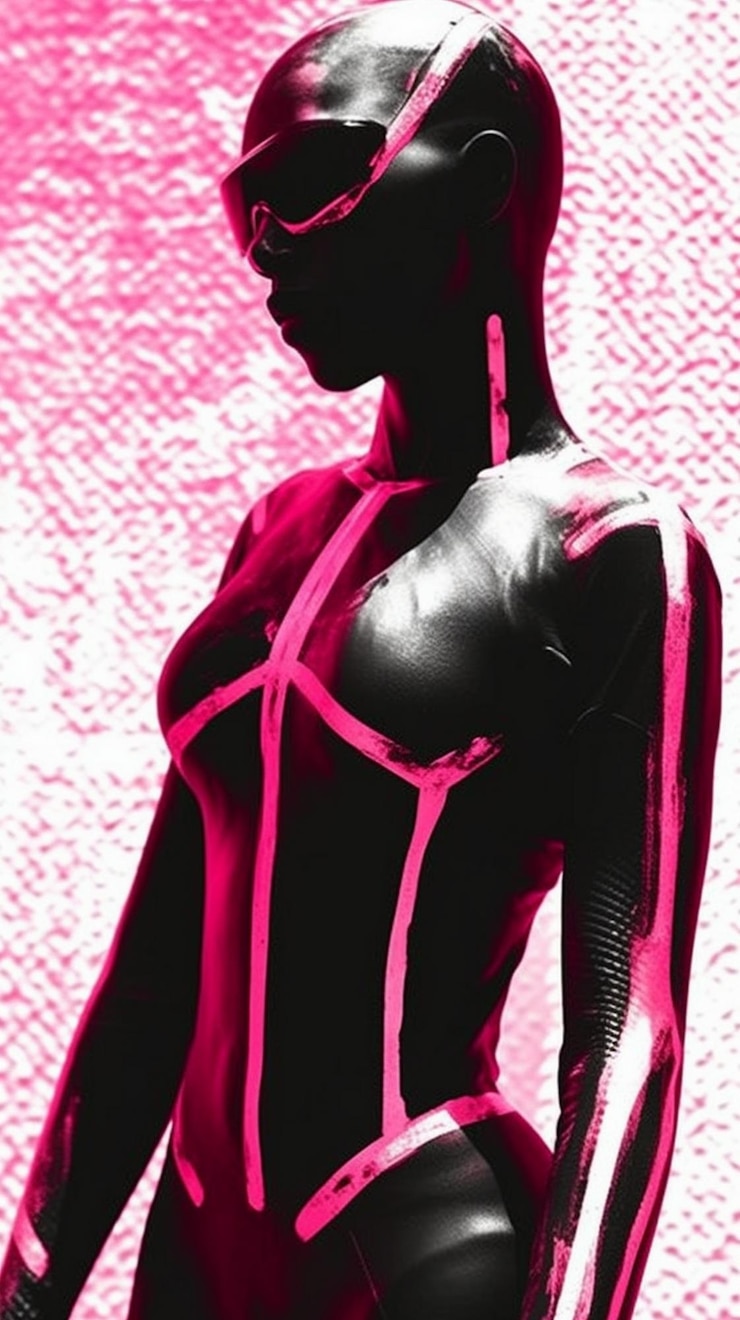 Foto modelo de mulher de brilho de luz vermelha de néon