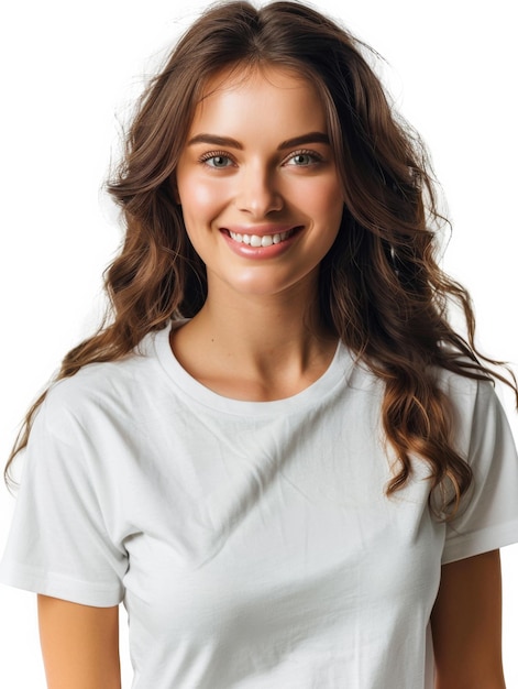 Foto modelo de mulher vestindo camiseta branca criado com ia generativa