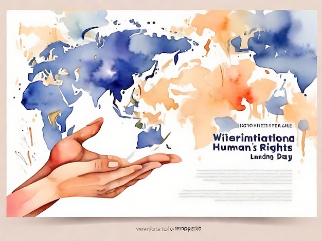 Modelo de página de destino do Dia Internacional dos Direitos Humanos em aquarela de vetor grátis com ilustrações manuais