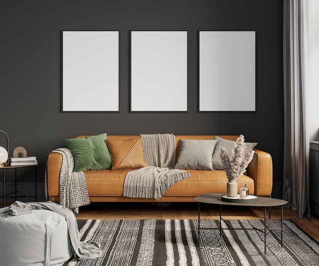Foto modelo de papel de parede png gratuito no interior da sala de estar com sofá isolado em fundo transparente