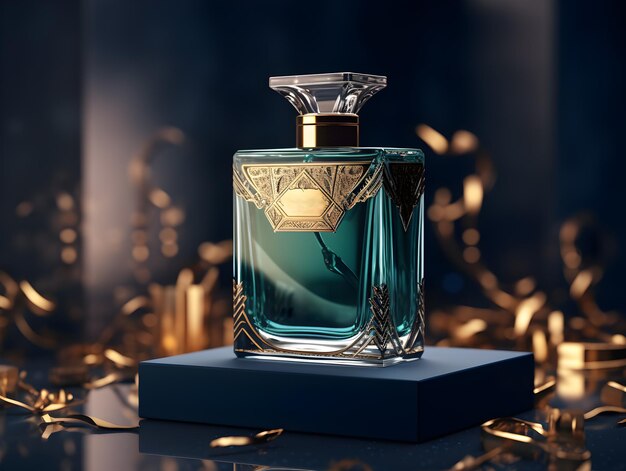 Foto modelo de perfume de luxo com textura dourada