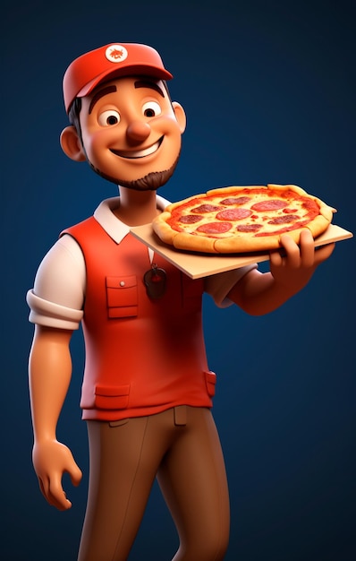 Modelo de personagem 3D de um entregador de pizza