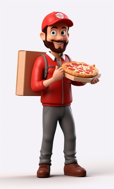 Foto modelo de personagem 3d de um entregador de pizza