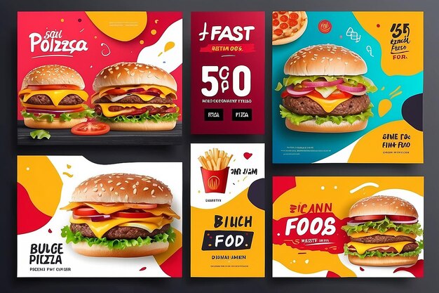 Foto modelo de postagem de banner de marketing de negócios de restaurantes de fast food em mídias sociais com fundo abstrato