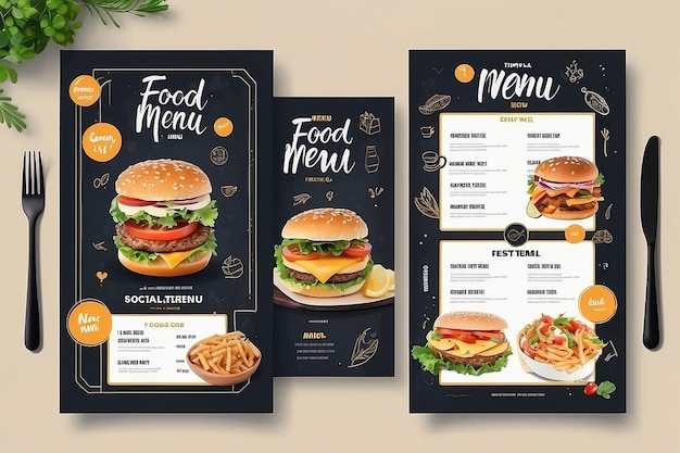 Modelo de postagem de mídia social com tema de menu de comida