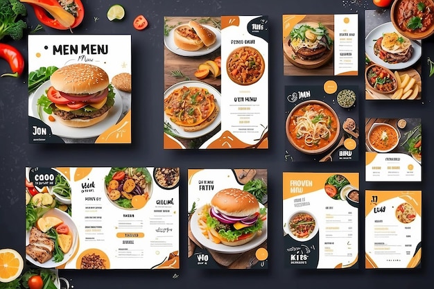 Modelo de postagem de mídia social com tema de menu de comida