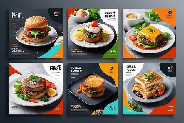 Foto modelo de postagem de mídia social de alimentos de alta resolução conjunto de design de modelo de bandeira quadrada