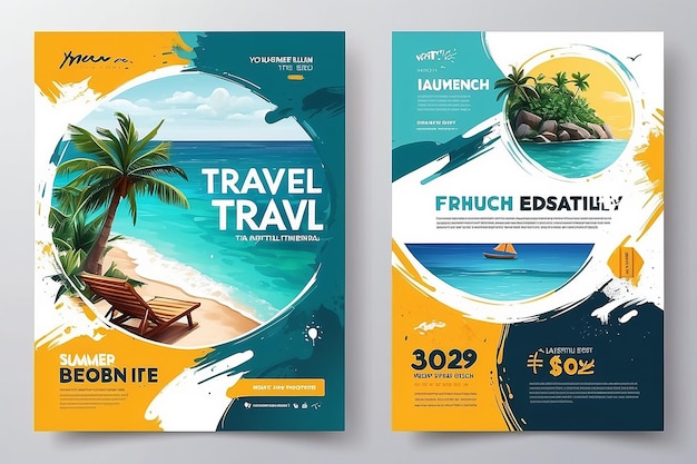 Foto modelo de postagem de mídia social para promoção de viagens e negócios de viagens com fundo de pincel