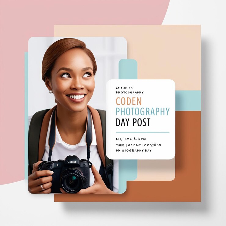 Foto modelo de pôster vertical plano para o dia mundial da fotografia
