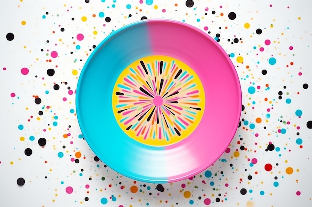 Foto modelo de prato colorido na moda em cima de uma superfície branca