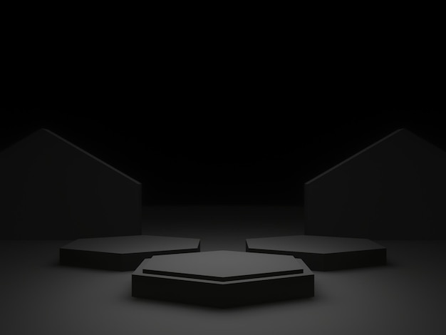 Modelo de produto de pódio preto renderizado em 3D
