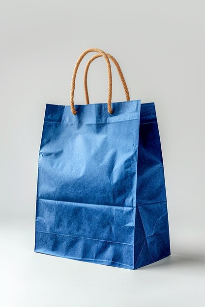 Foto modelo de projeto de saco de papel azul para mockup ai gerado