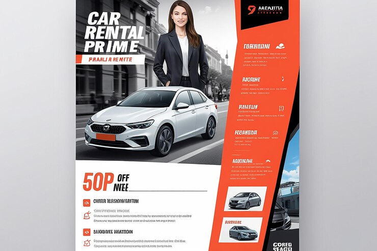 Foto modelo de promoção de aluguer de automóveis