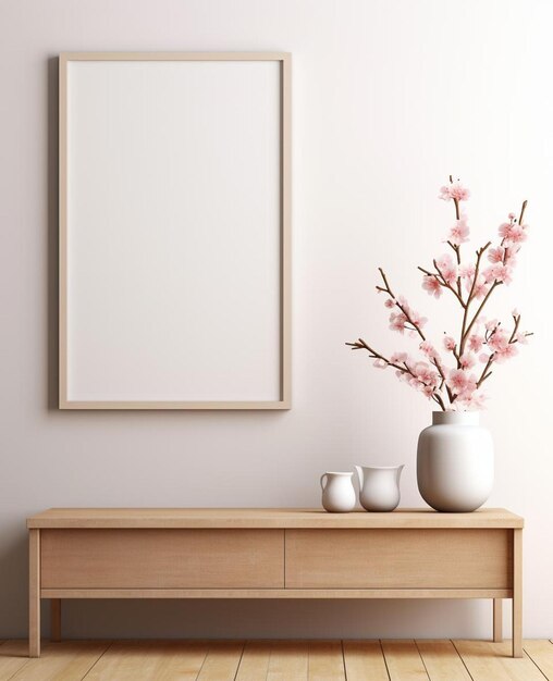 Modelo de quadro em branco com decoração interior renderização 3D