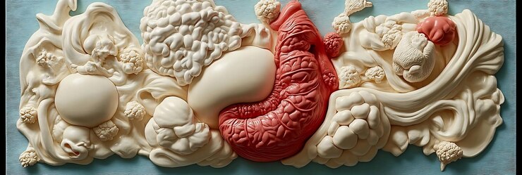 Foto modelo de rastreamento da via anatômica do sistema digestivo mostrando a rota de viagem dos alimentos como cada órgão
