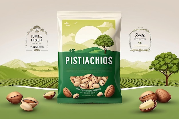 Modelo de rótulo de alimentos de pistachos frescos locais Abstracto Layout de design de embalagem vetorial