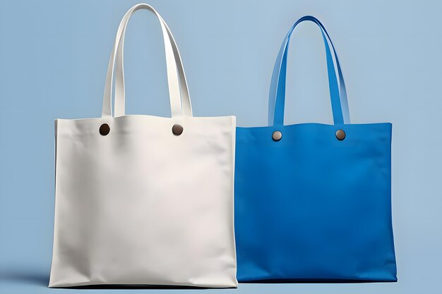 Modelo de saco Tote branco e azul em um fundo Modelo de saco