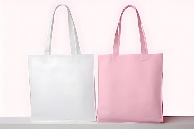 Modelo de saco Tote branco e rosa em um fundo Modelo de saco